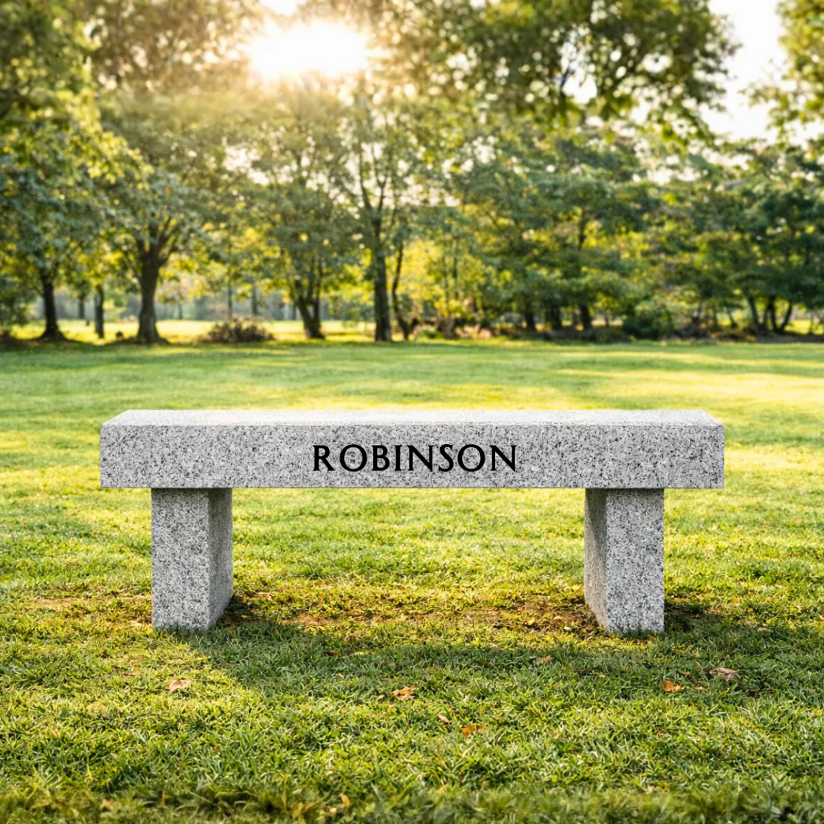 Memorial Bench for Cemetery - Front Engraving Only - Gray Granite - 36in x 14in x 18in