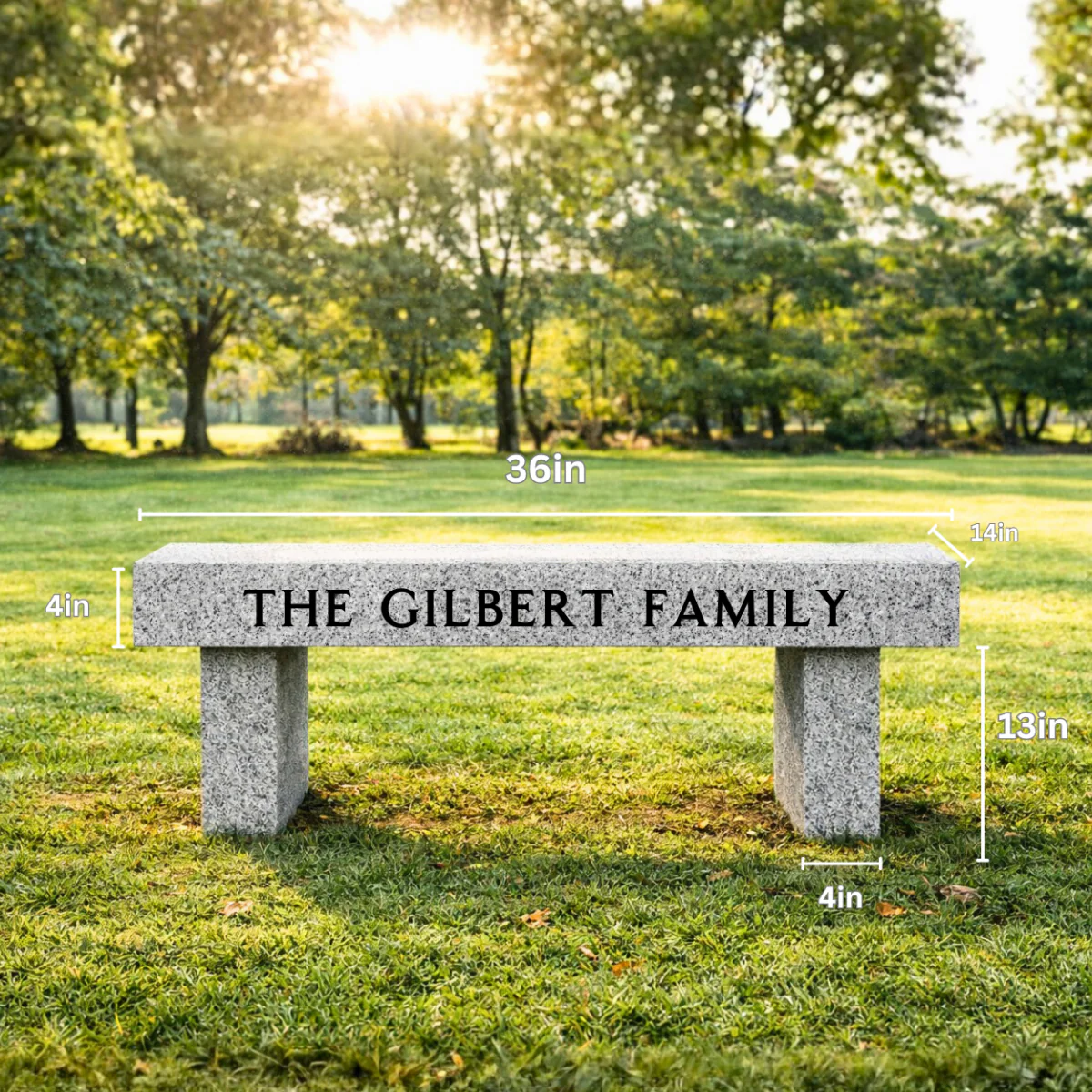 Memorial Bench for Cemetery - Front Engraving Only - Gray Granite - 36in x 14in x 18in - Image 2