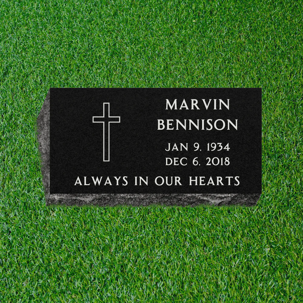 Bevel (Pillow) Grave Marker with One Symbol - (20 x 10 x 6-4 in) - Black Granite