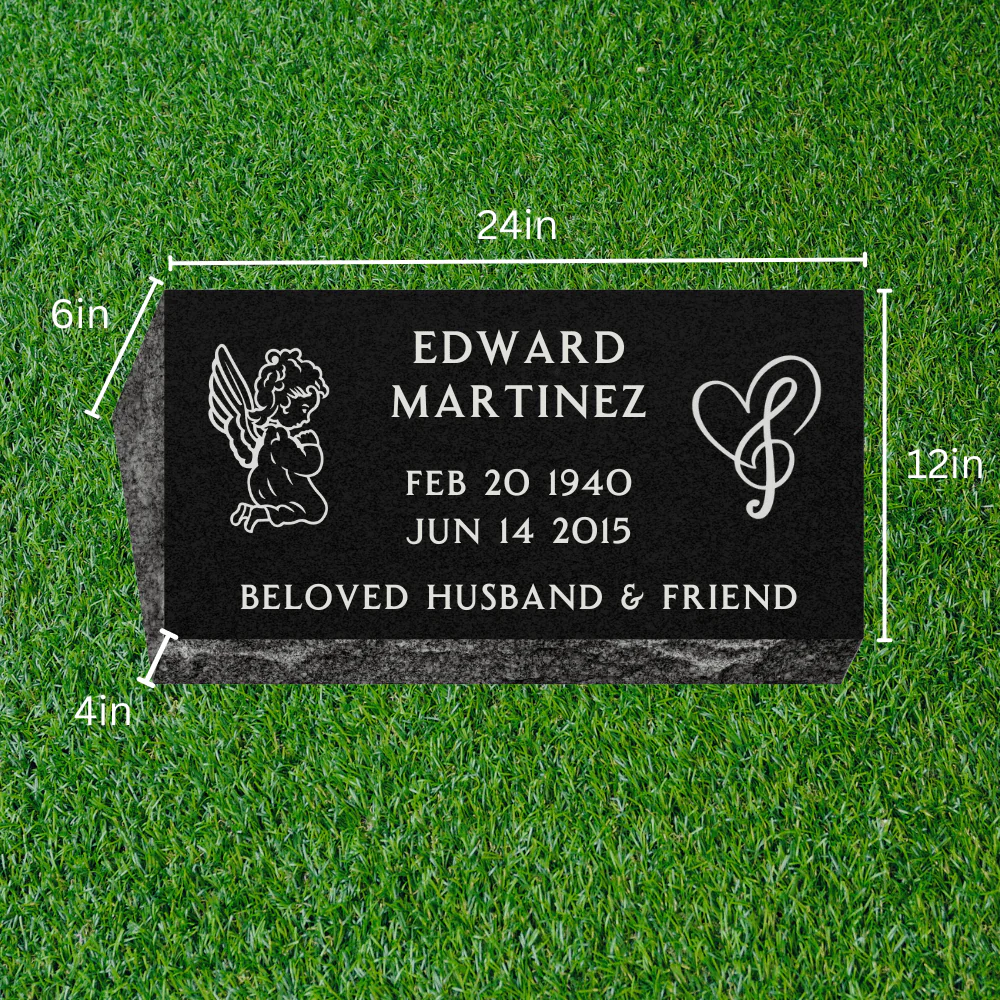 Bevel (Pillow) Grave Marker with Two Symbols - (24 x 12 x 6-4 in) - Black Granite - Image 2