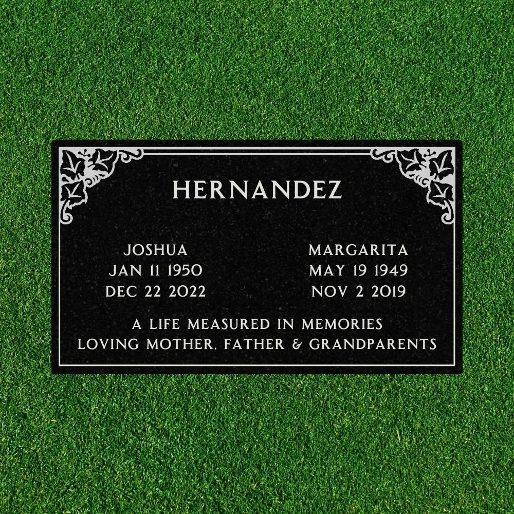 Black Granite - Companion Flat Headstone Marker with border - (28 x 16 x 3 in)