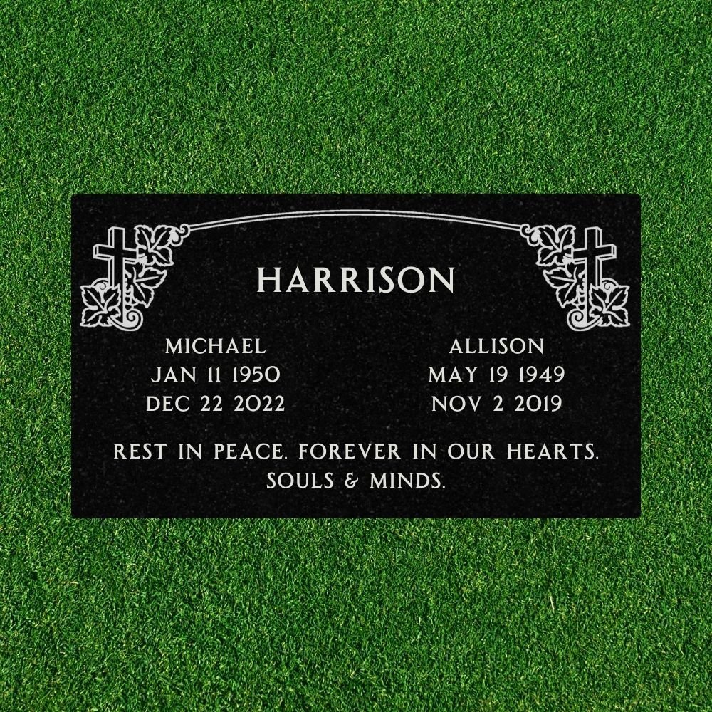 Black Granite - Companion Flat Headstone Marker with border - (28 x 16 x 3 in) - Image 2