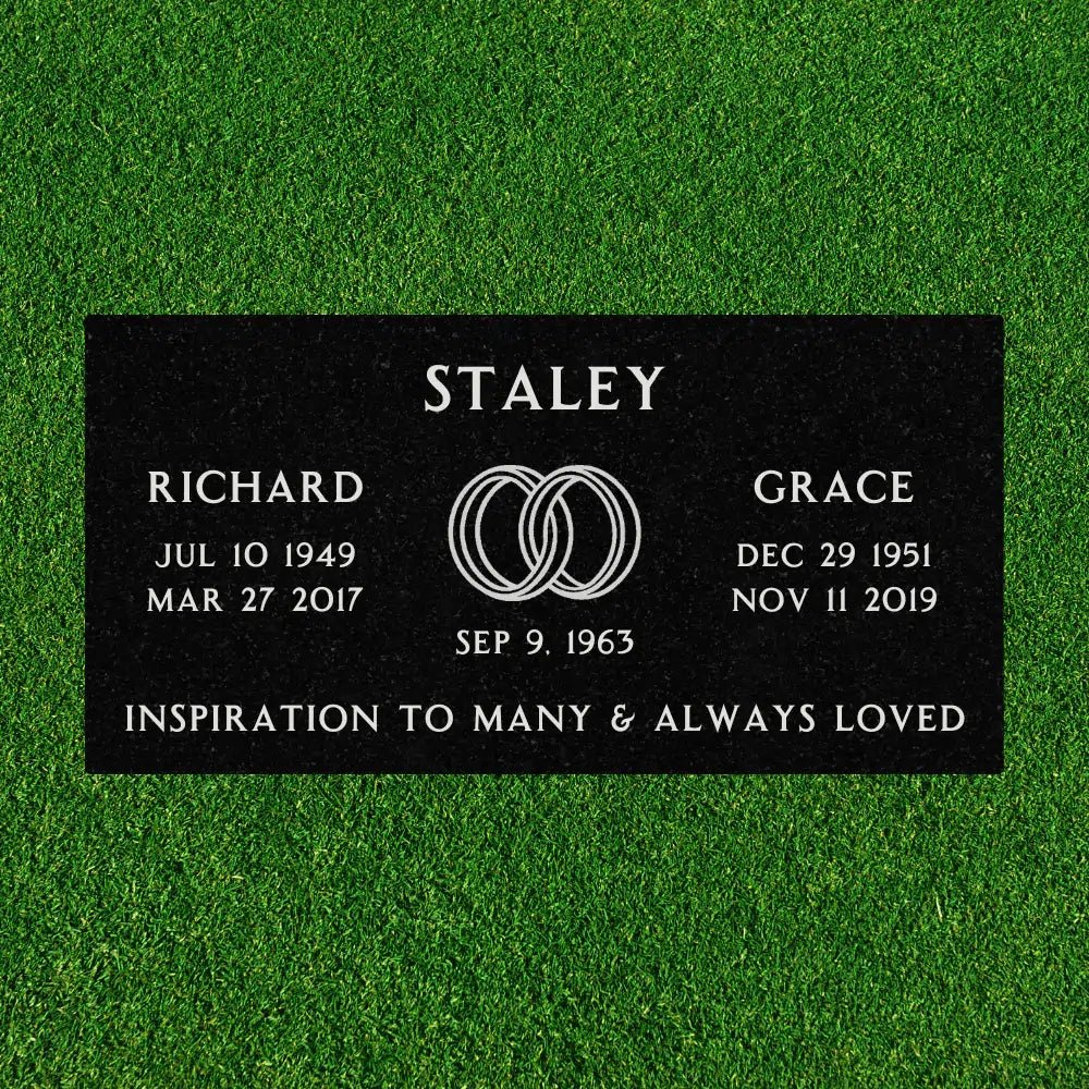 Black Granite - Companion Flat Headstone Marker with Symbol - (24 x 12 x 4 in)