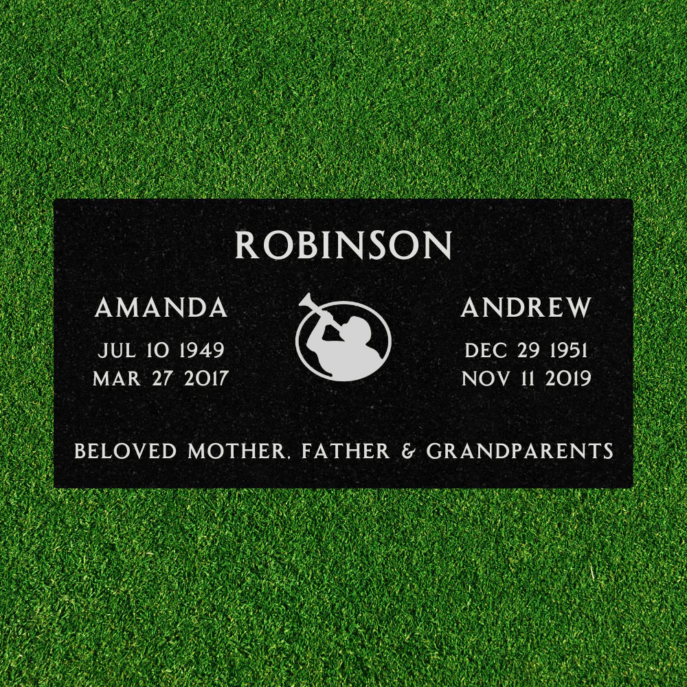 Black Granite - Companion Flat Headstone Marker with Symbol - (24 x 12 x 4 in) - Image 2