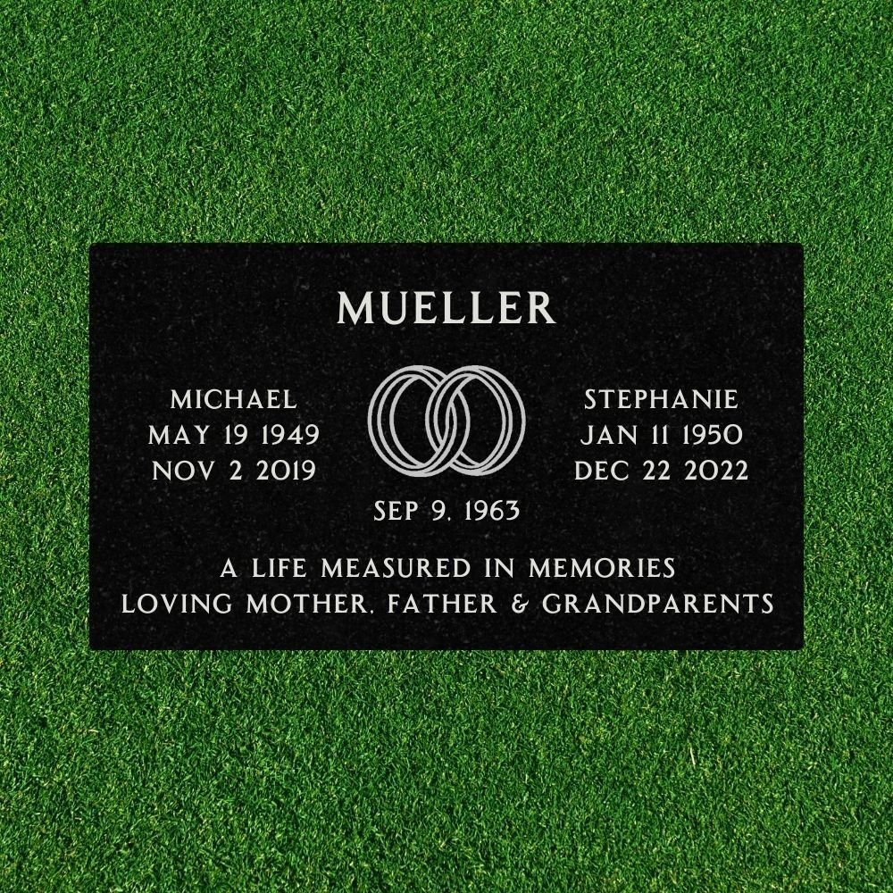 Black Granite - Companion Flat Headstone Marker with symbol - (28 x 16 x 3 in)