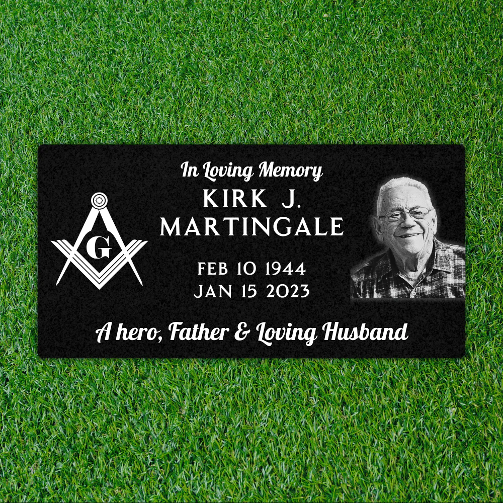 Black Granite - Flat Headstone Marker - Symbol & Photo - (24 x 12 x 4 in) - Laser Series - Image 2