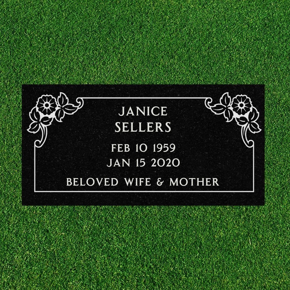Black Granite - Flat Headstone Marker with Border - (24 x 12 x 4 in) - Image 2