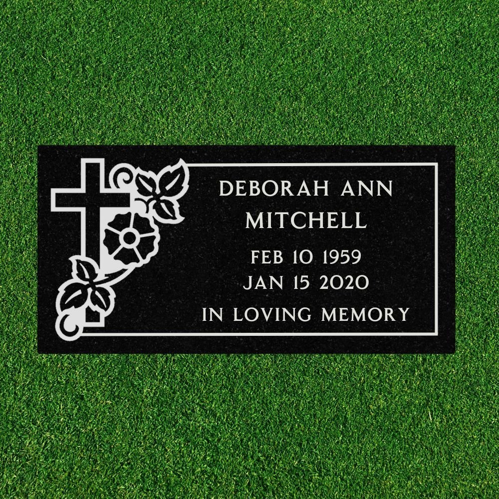 Black Granite - Flat Headstone Marker with Border - (24 x 12 x 4 in) - Image 3