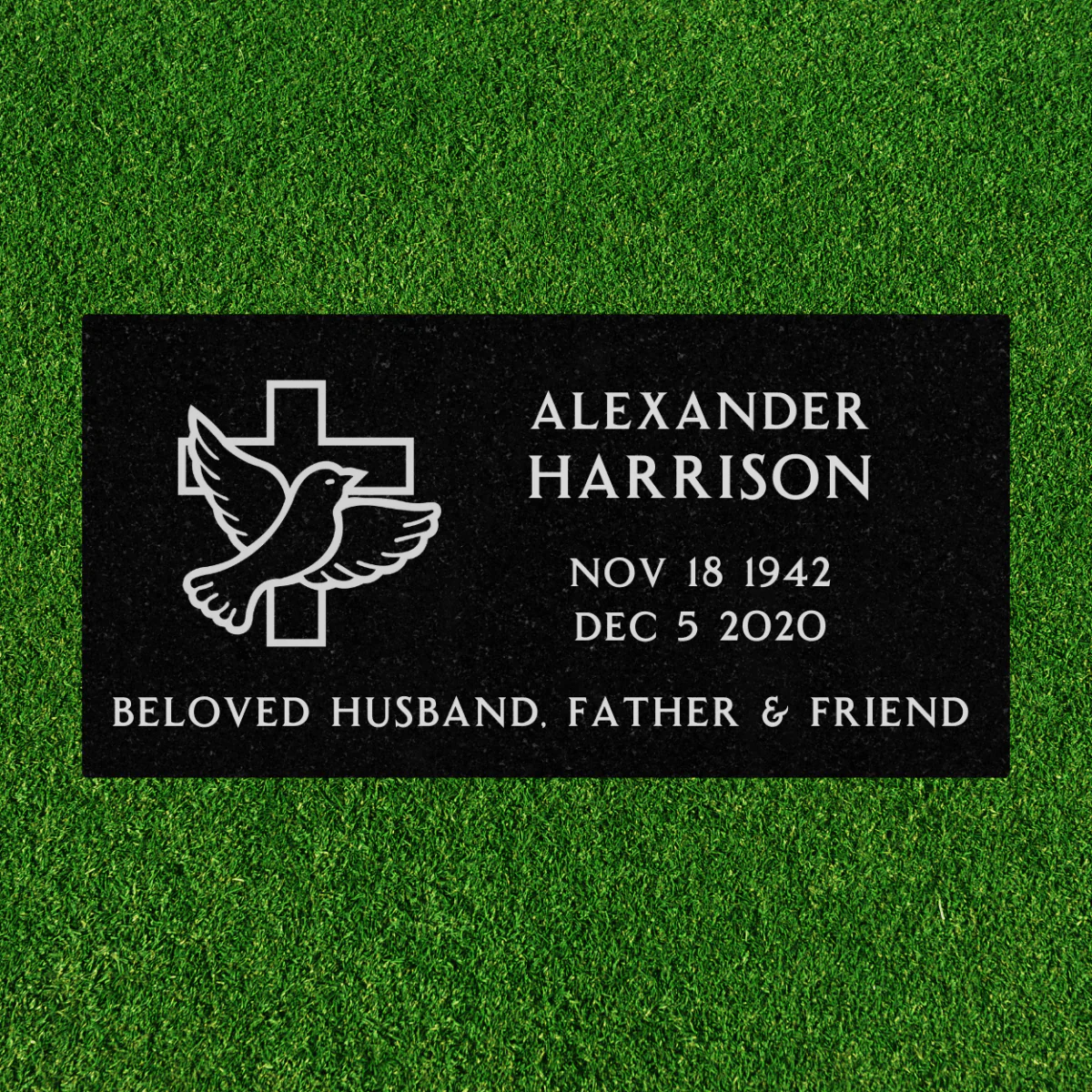 Black Granite - Flat Headstone Marker with One Symbol - (24 x 12 x 4 in)