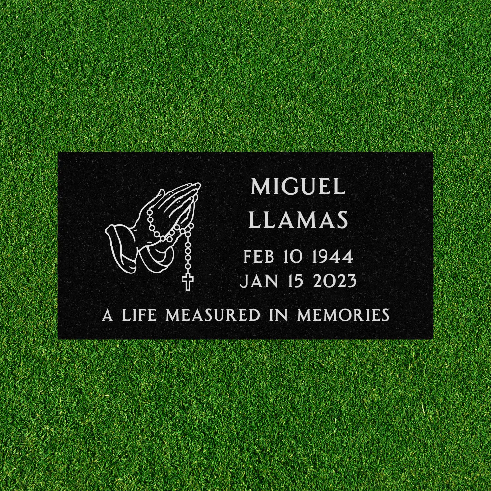 Black Granite - Flat Headstone Marker with Symbol - (16 x 8 x 3 in) - Image 3