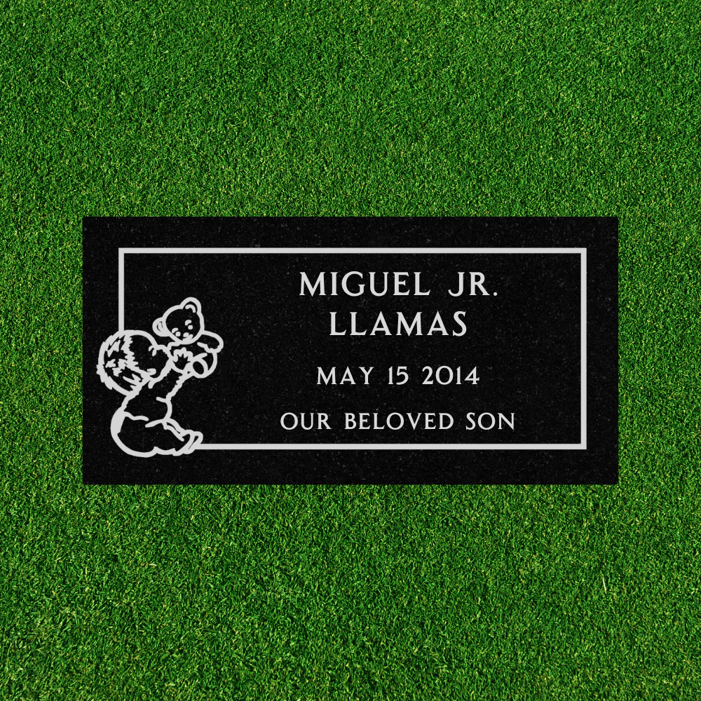Black Granite - Infant Flat Marker with Border - (16 x 8 x 3 in)