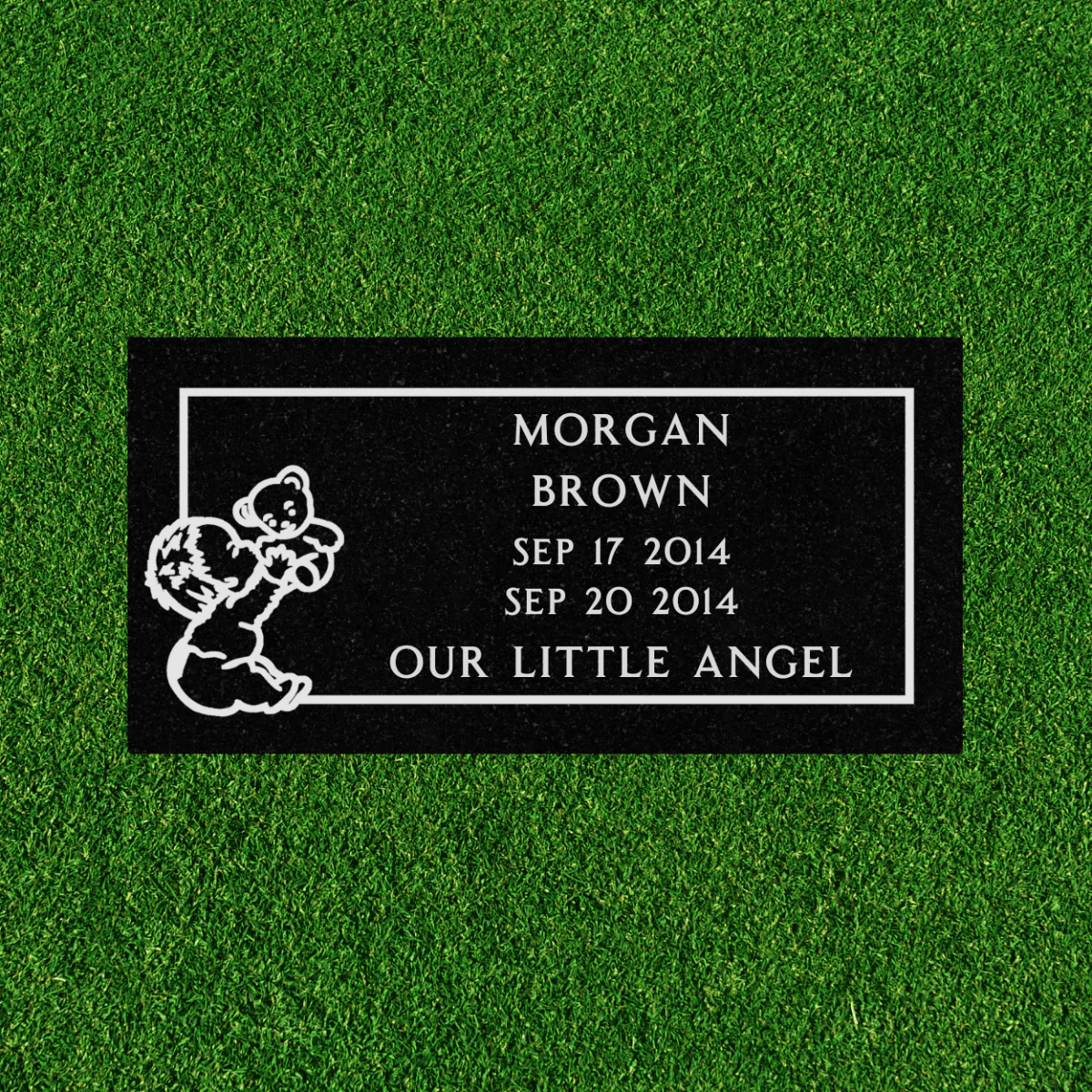 Black Granite - Infant Flat Marker with Border - (16 x 8 x 3 in) - Image 2