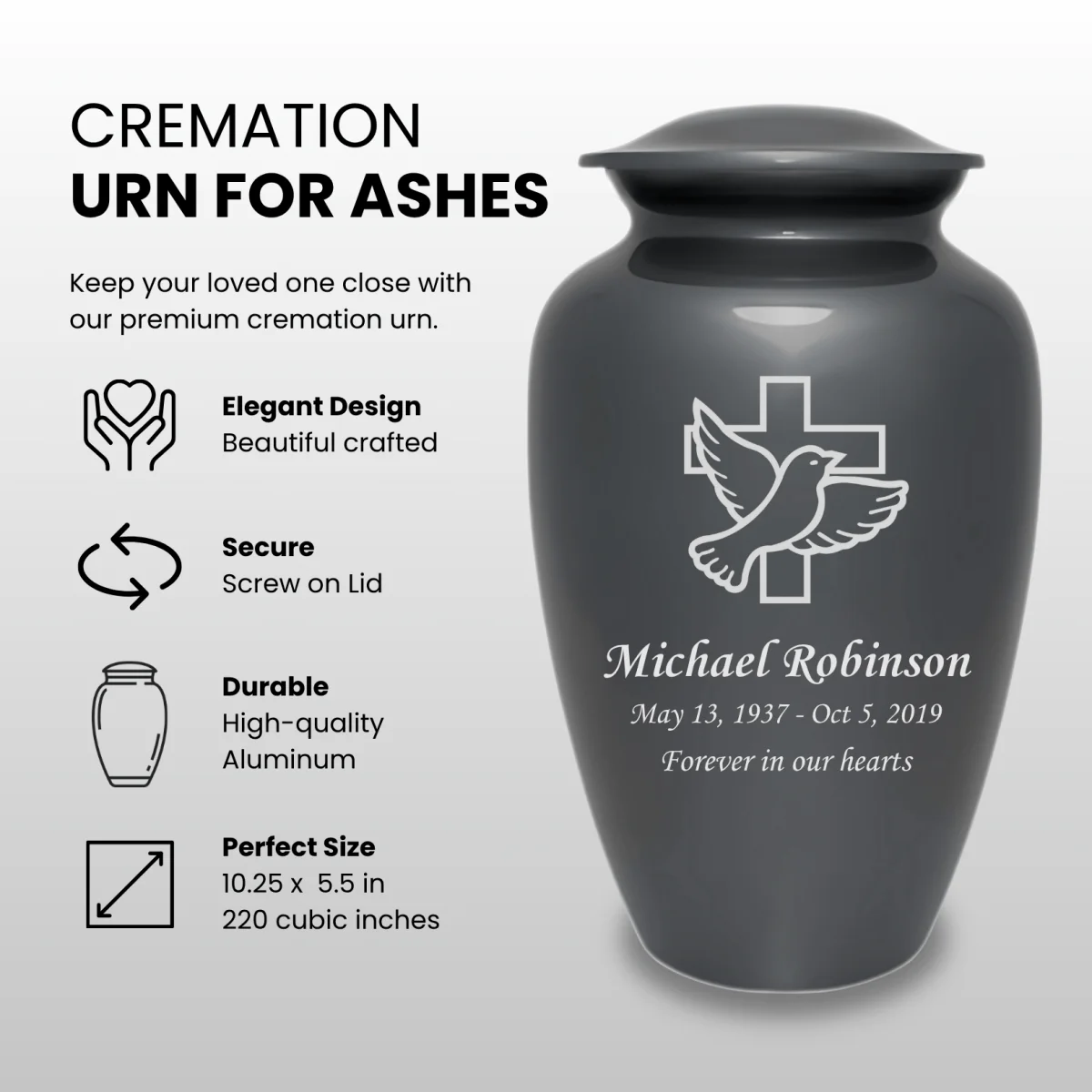 Personalized Cremation Urn - Laser Engraved - Aluminum - Image 3