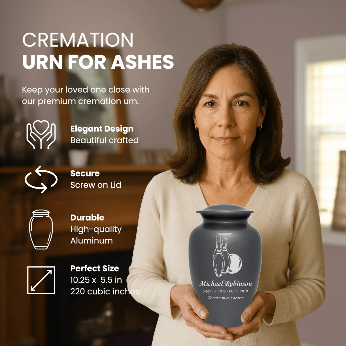 Personalized Cremation Urn - Laser Engraved - Aluminum - Image 4