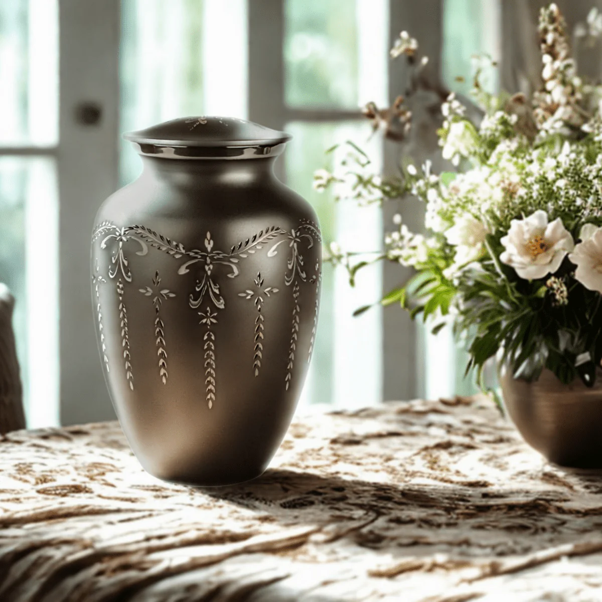 Fancy Flourish Cremation Urn - Aluminum - Image 3