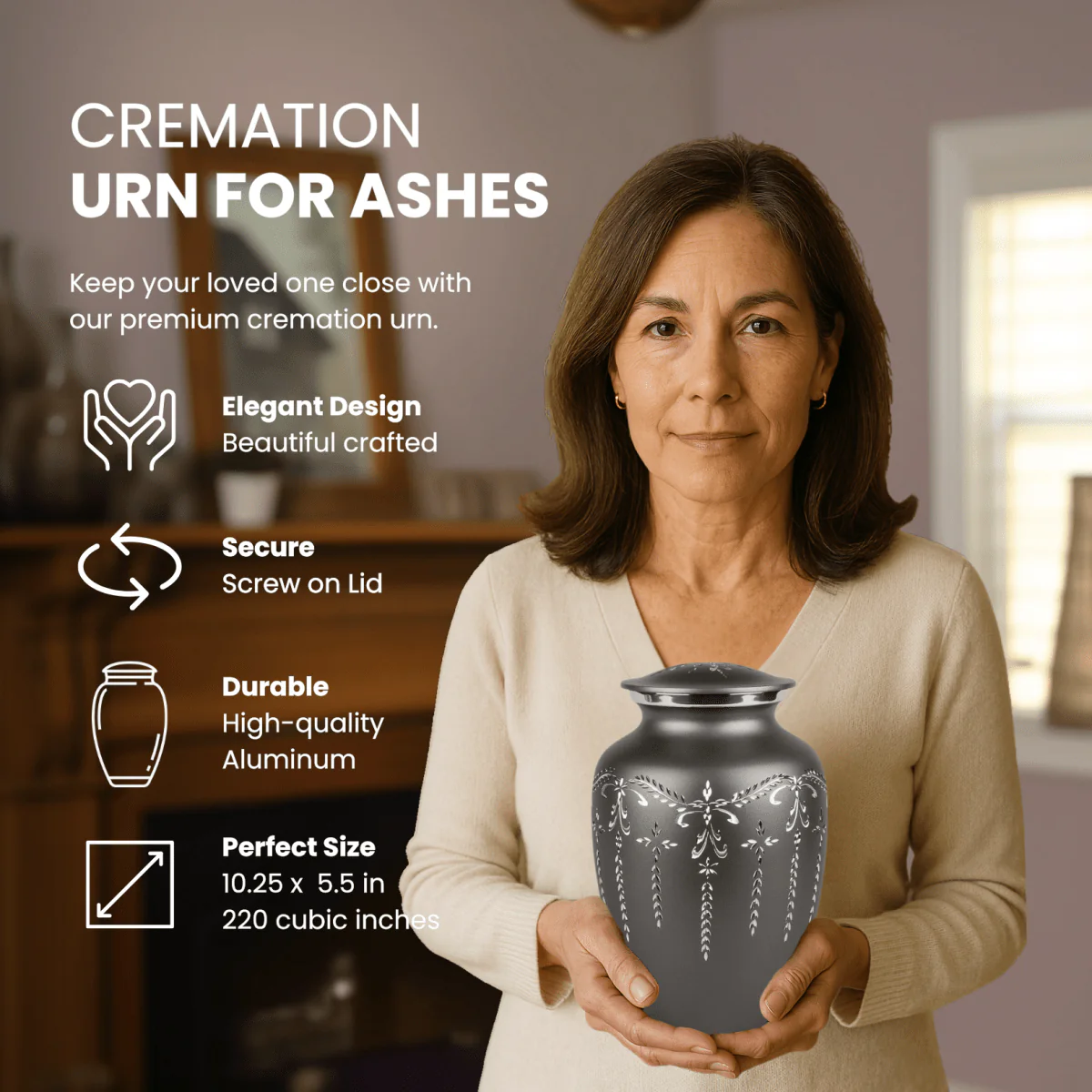 Fancy Flourish Cremation Urn - Aluminum - Image 4