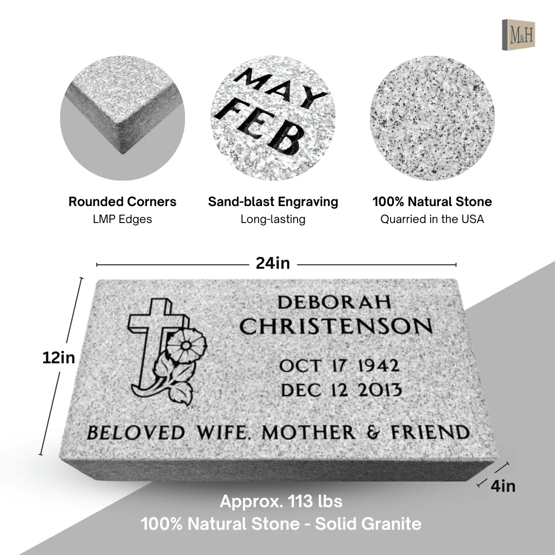 Flat Headstone Marker with One Symbol - (24 x 12 x 4 in) - Image 3