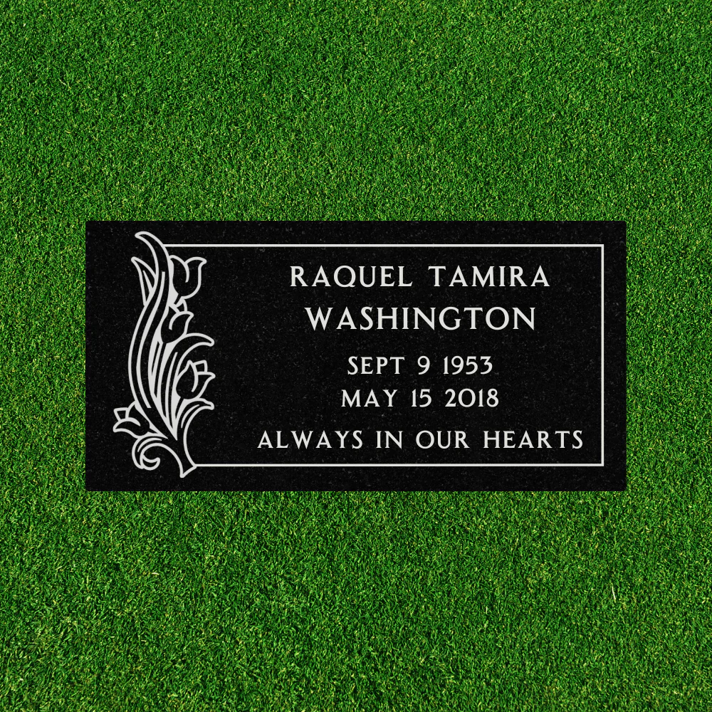 Flat Headstone Marker with Border - (16 x 8 x 3 in) - Black Granite