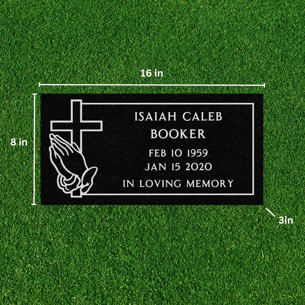 Flat Headstone Marker with Border - (16 x 8 x 3 in) - Black Granite - Image 2