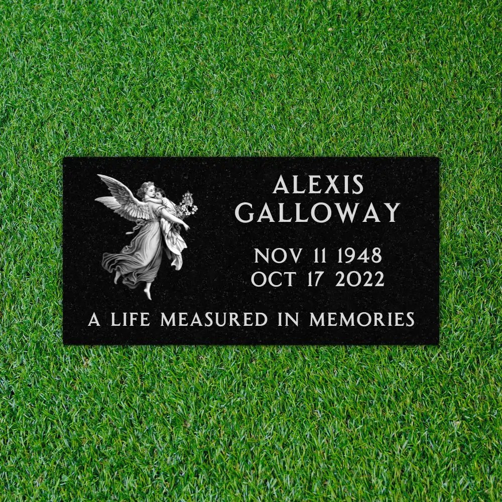 Flat Headstone Marker with Symbol - (16 x 8 x 3 in) - Black Granite - Laser Series - Image 2