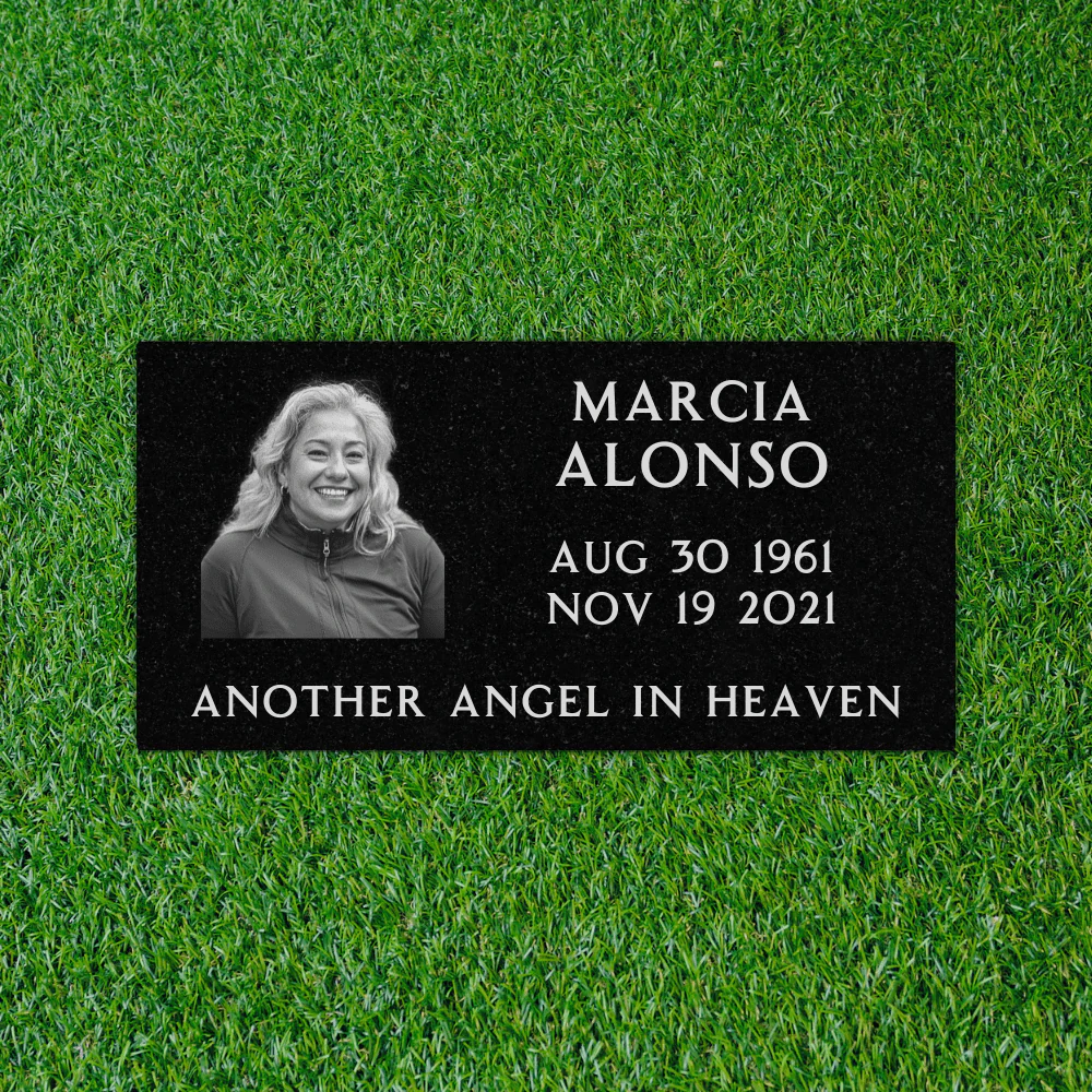Flat Headstone Marker with Photo - (16 x 8 x 3 in) - Black Granite - Laser Series - Image 2