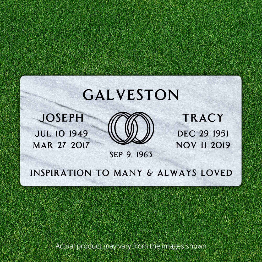 Marble - Companion Flat Headstone Marker with Symbol - (24 x 12 x 4 in)