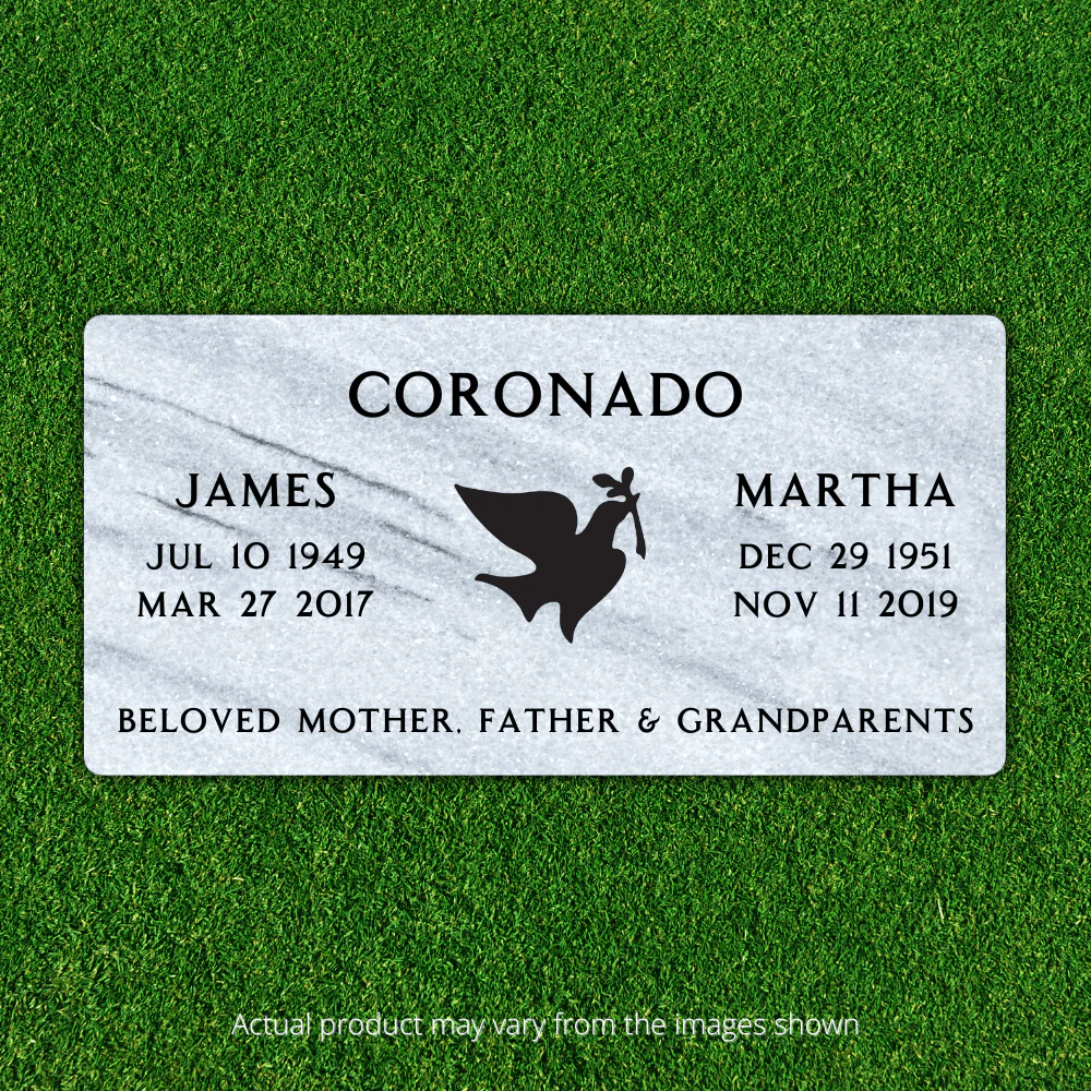 Marble - Companion Flat Headstone Marker with Symbol - (24 x 12 x 4 in) - Image 2