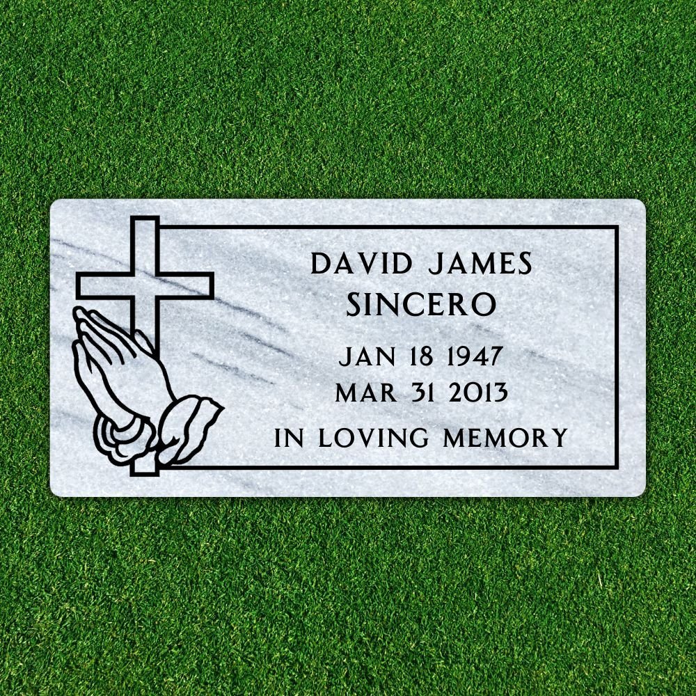 Marble - Flat Headstone Marker with Border - (24 x 12 x 4 in) - Image 2