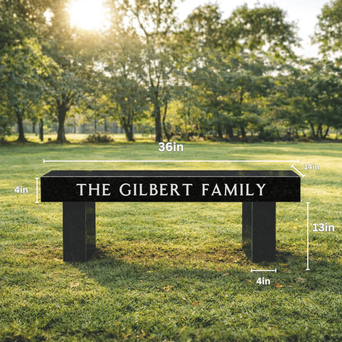 Memorial Bench for Cemetery - Front Engraving Only - Black Granite - 36in x 14in x 17in