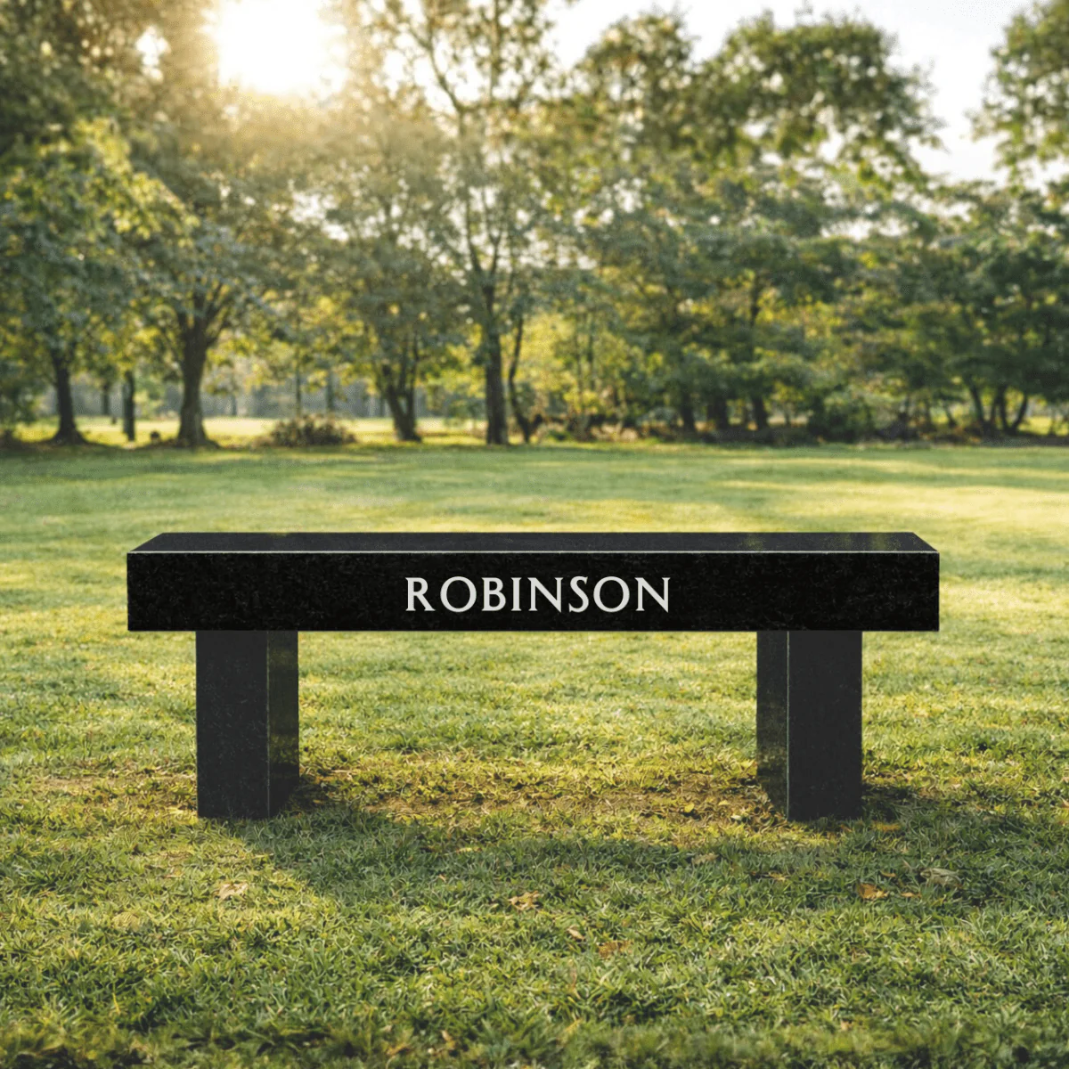 Memorial Bench for Cemetery - Front Engraving Only - Black Granite - 36in x 14in x 17in - Image 2
