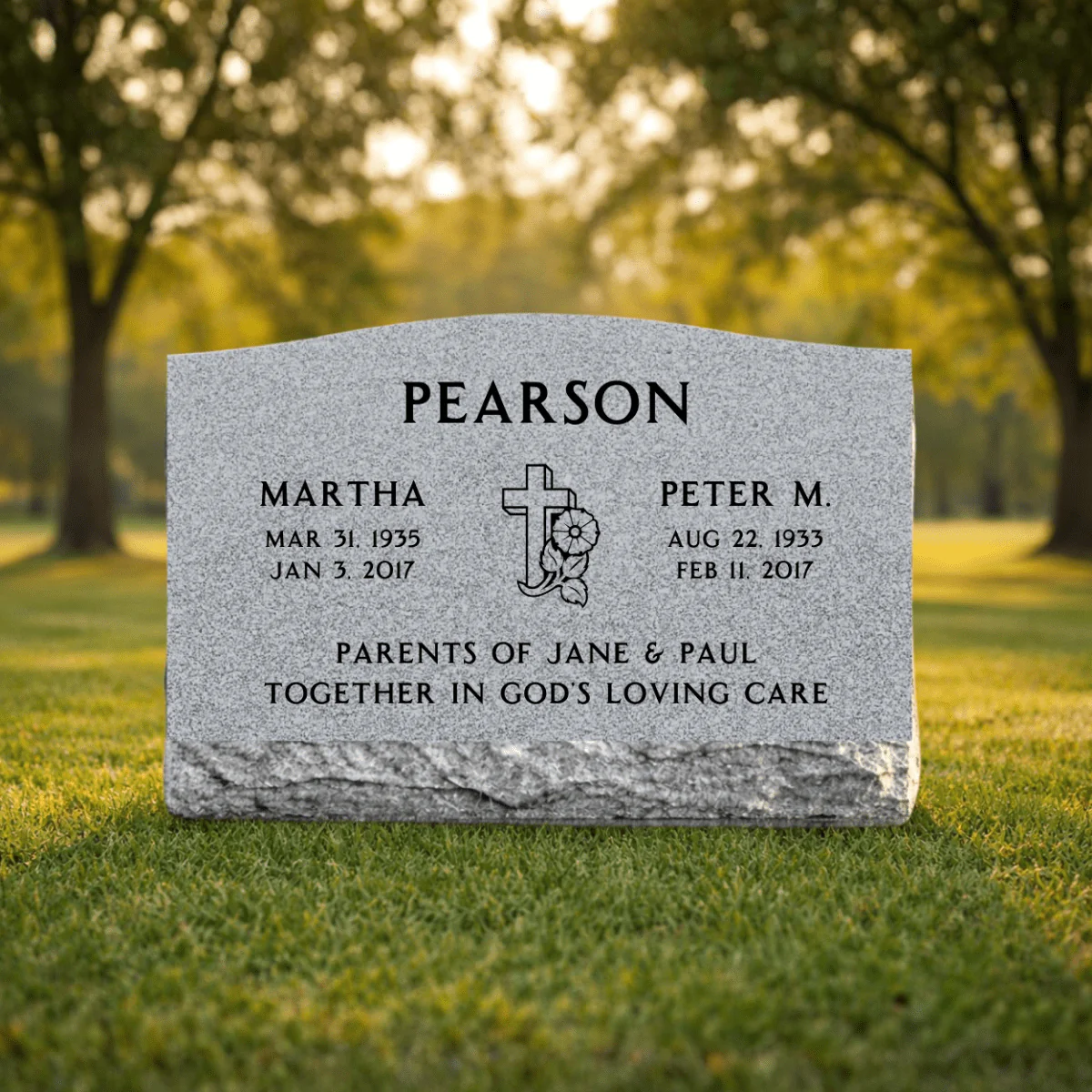 Slant Headstone Marker - Companion (Double) with Symbol - (24 x 10 x 16 in)