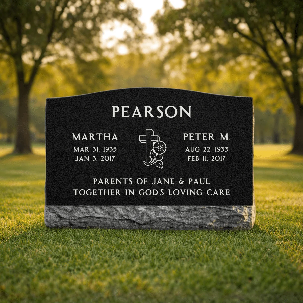 Slant Headstone Marker - Companion (Double) with Symbol - (24 x 10 x 16 in) - Black Granite
