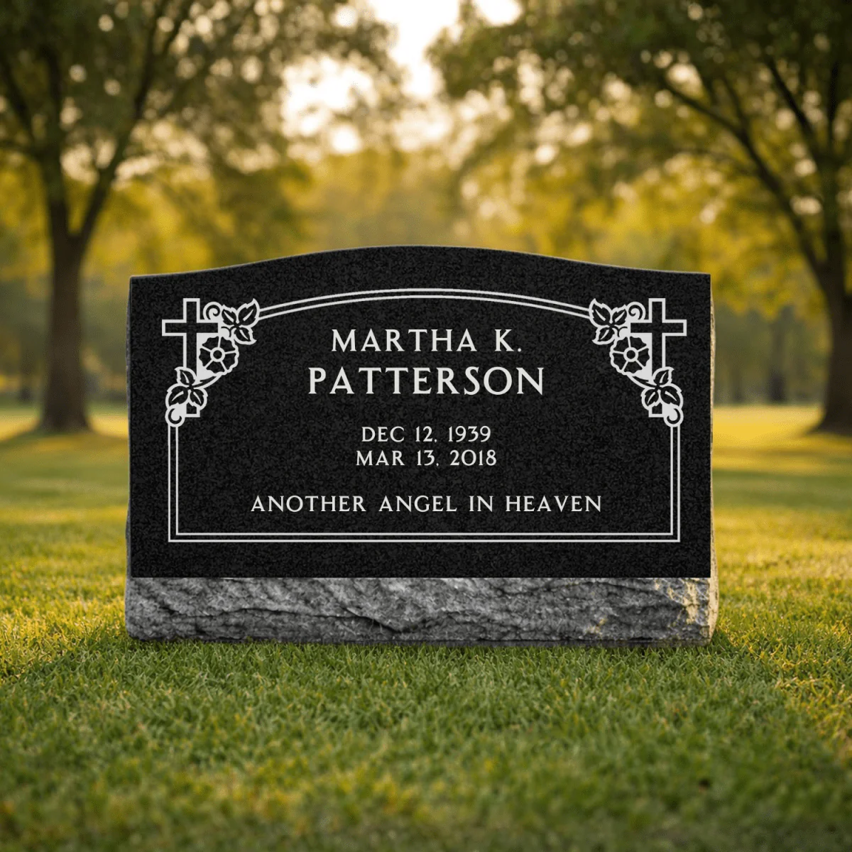 Slant Headstone Marker - with Border - (24 x 10 x 16 in) - Black Granite