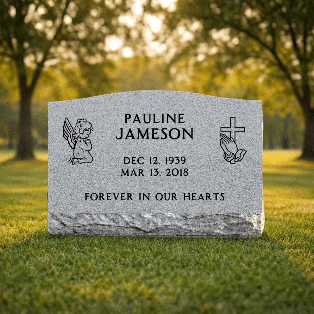 Slant Headstone Marker - with Symbols - (24 x 10 x 16 in)